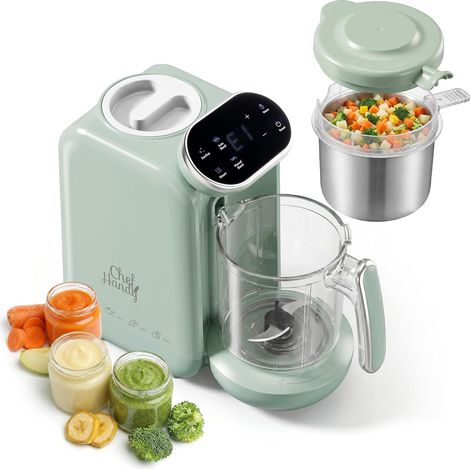 Robot Bébé Cuiseur Mixeur 5-en-1,Robot Cuiseur Bebe avec Chauffe-biberon Lait, Stérilisation, Mixage Automatique et Manuel, Nettoyage, Livré avec Une Belle Boîte d’Emballage (Vert) (1/5)