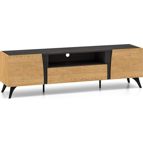 Meuble TV 2 portes 180 cm Soah Bois et Noir (1/5)