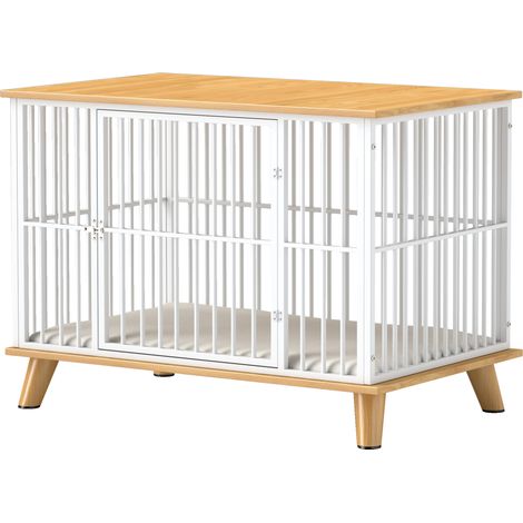 Cage chien acier porte verrouillable coussin amovible ventilation 86x60x70 cm blanc+gris