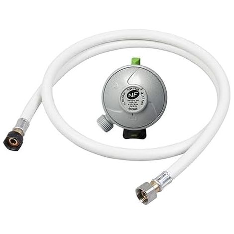 Kit regulador butano 28-30 mbar + manguera de rosca 1M00 - Tuerca botella entrada M20x150 salida