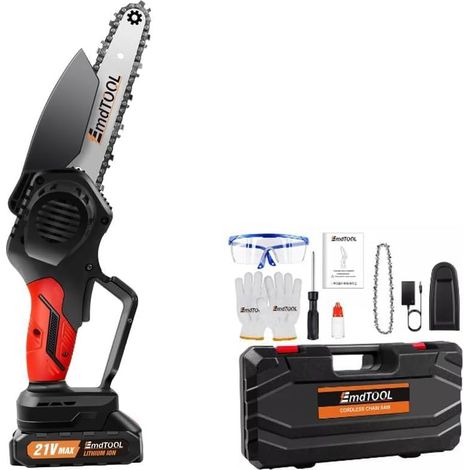 mini scie à chaîne de 6 pouces avec 1 batterie de 1,5 Ah et 2 chaînes, 3500 TR / min, scie d'élagage, batterie de sécateur, sécateur, machine à couper le bois, orange (1/5)