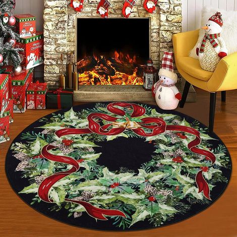 1 pcs Tapis Antidérapant Poil Ras 60 cm Tapis de Salon Chambre Rond Rond de Noël Tapis de Décoration Doux (1/5)