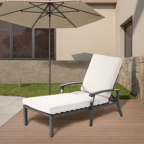 Chaise longue de patio, avec 5 dossiers réglables, coussin d'assise en coton, structure à tissage croisé, idéale pour les terrasses et les balcons - Beige (1/5)
