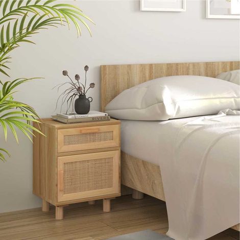 Table de chevet flottante-Table de nuit Marron Bois de pin massif et rotin naturel 544778 (1/5)