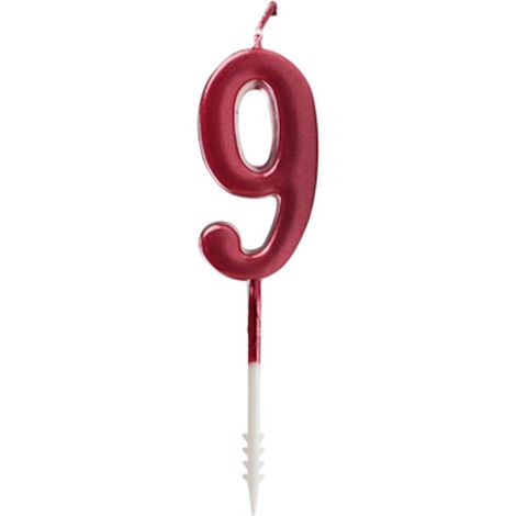 Bougie Anniversaire N°9 Rouge Brillante Chiffre 9, Rouge, Brillant, Festif - Ibili