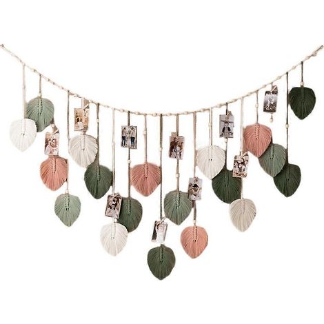 Décoration murale en macramé 75 x 120 cm, guirlande de feuilles à pompons style bohème chic pour la chambre ou le salon (1/5)