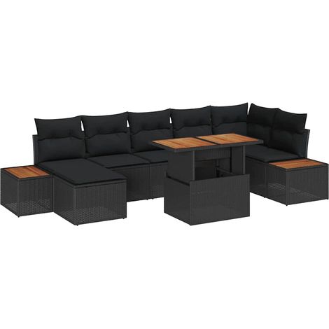 Conjunto de sofá de jardín 8 pcs Negro Poliratán vidaXL (1/5)