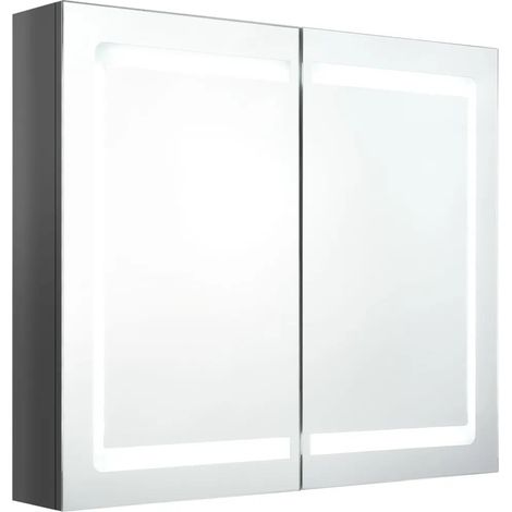 Armadietto a specchio con LED funzionale spazio di archiviazione 80 x 12 x 68 cm in MDF grigio lucido 020046748