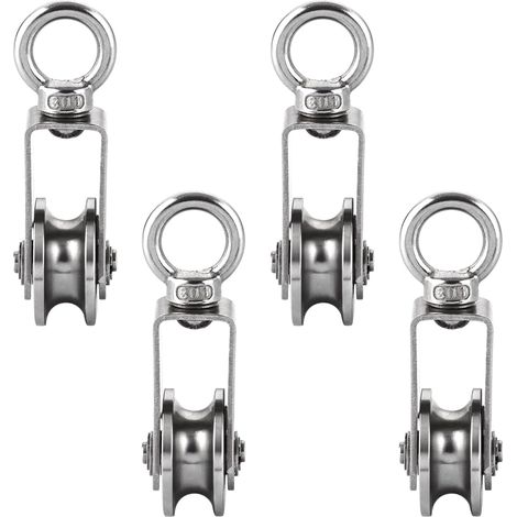 Lot de 4 poulies avec 2 roulements à billes - En acier inoxydable - 48 mm - Type V - Pour cordes de 12 mm (1/5)