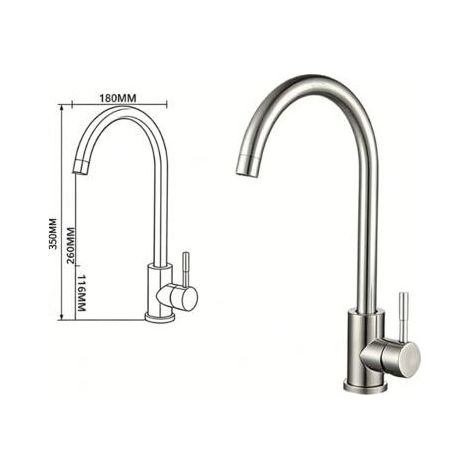 TAISHENGDA – Warm- und Kaltwasserarmatur für die Küchenspüle mit flacher, T-förmiger Edelstahl-Mischbatterie (gebürstete Oberfläche, großer Winkel), inklusive 60 cm langem Zulaufschlauch (1/5)