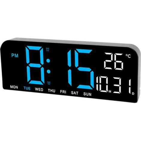 Horloge murale - - Grande horloge numérique - Écran LED - Luminosité réglable - Bleu (1/4)