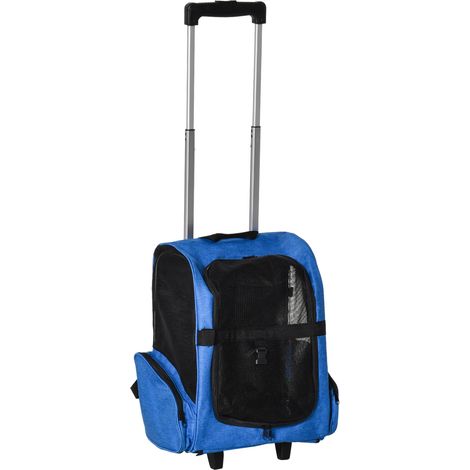 Chariot de service, avec roues, bleu, 42 x 25 x 55 cm, pour maison et usage quotidien, Sac à dos de transport 2 en 1 pour chariot d’animaux avec 2