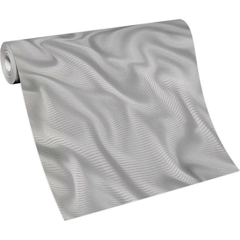 Papier peint graphique aspect textile gris Tapisserie grisemotif ondulation chambre adulte Papier peint intissé cuisine & couloir (1/5)