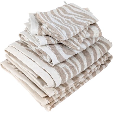 Parure de bain 7 pièces ZEBRA SOFT motif zèbre pur coton beige (1/5)