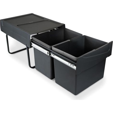 emuca contenedor de reciclaje para fijación inferior y extracción manual en mueble de cocina 2x15litros, plástico, negro