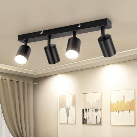 Black LED Ceiling Spotlights, 350° Adjustable, Metal Material, For Living Room, Kitchen, Bedroom (1/5)