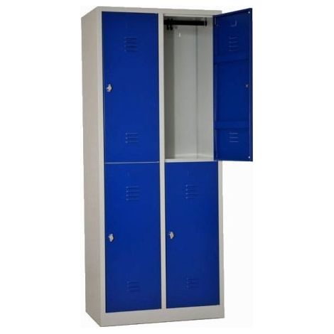 [JAMAIS UTILISE] Vestiaire Biplace 4 Casiers L80xH180xP50cm Fermeture Moraillon Gris 4 Portes Bleues - NT-BI-4X (1/5)