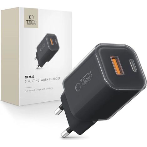 Tech-Protect NCM33W 2-Port PD33W/QC3.0 Wandladegerät – Schwarz