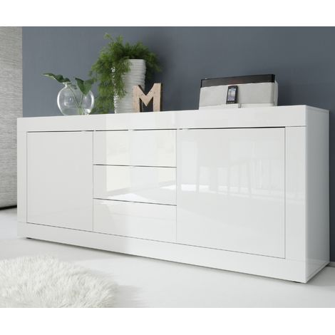 Buffet bas moderne 2 portes - 3 tiroirs blanc laqué CALIA (1/5)