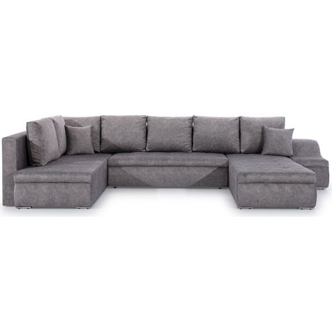 Canapé panoramique convertible JONAZ tissu - Rangement integré A droite-Gris-Méridienne A droite (1/5)