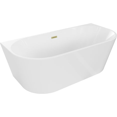 Baignoire Mexen Oval autoportante adossée 140 x 75 cm, blanche, bonde en or brossé - 52671407500-55 (1/5)