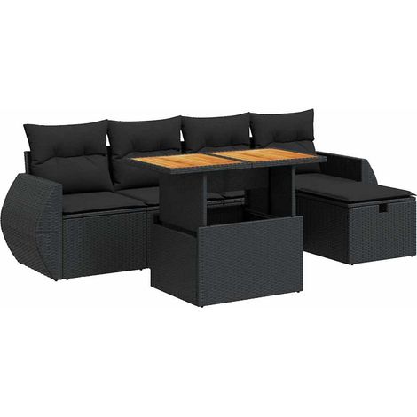 Set sofás jardín y cojines 6 pzas ratán sintético acacia negro vidaXL (1/5)