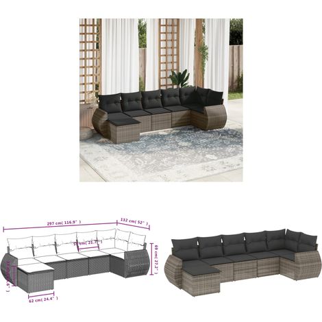 7-tlg. Garten-Sofagarnitur mit Kissen Grau Poly Rattan - Gartenmöbel Set - PE-Rattan Möbel - Outdoor Lounge - Garten Sofa - Balkon Möbel - Home & Living (1/3)
