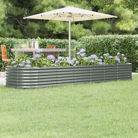 Lit surélevé de jardin Acier galvanisé 296x80x36 cm gris (1/5)