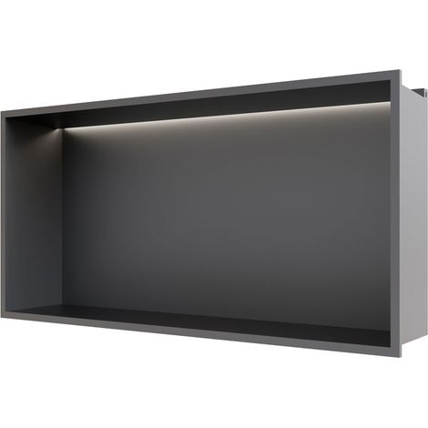RAK Ingot Rectangular Recessed Niche 300mm H x 600mm W with LED - Matt Black (1/4)