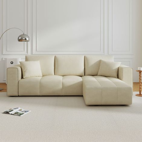 Divano angolare convertibile a 4 posti con contenitore in velluto beige BRIGHTON