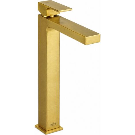 Mitigeur lavabo type haut modèle carré couleur or brossé Gattoni SQUARE 2584/25SG  Or brossé