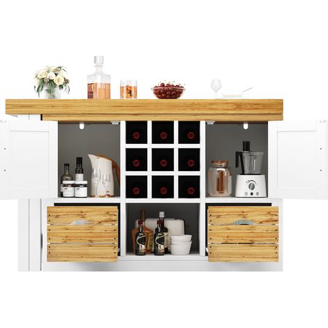 Tavolo isola cucina estensibile con buffet, piano girevole a 360°, ampio contenitore, bianco - CHICFURN (1/5)