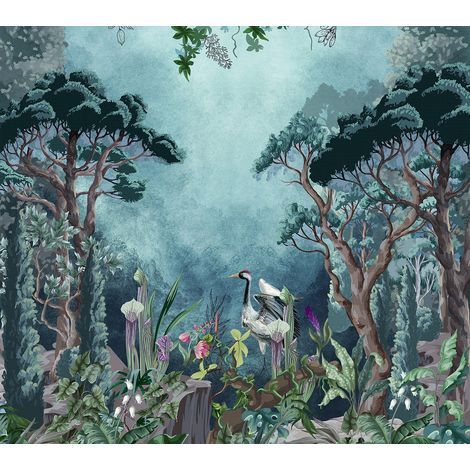 Papier peint panoramique - Forêt Tropicale Oiseau - 260 cm x 231 cm (1/2)