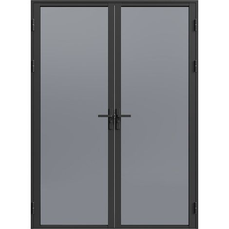 Bloc porte réversible à deux battants en aluminium et verre trempé fumé - 2 x H204 x L93 cm - Noir - LOXTON