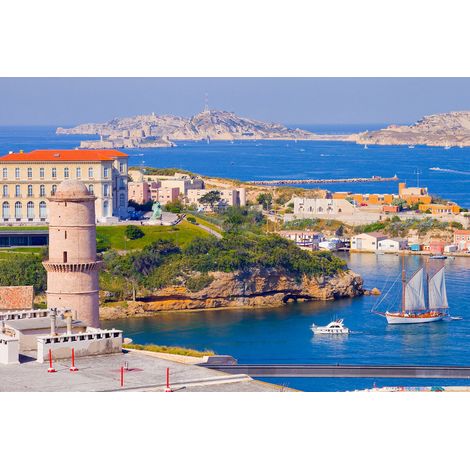 Tableau sur toile voilier arrivant à Marseille 30x45 cm - Impression sur Toile Murale Décorative - Image imprimée en HD sur Toile - Toile sur Châssis en Bois FSC - Fabriqué en France