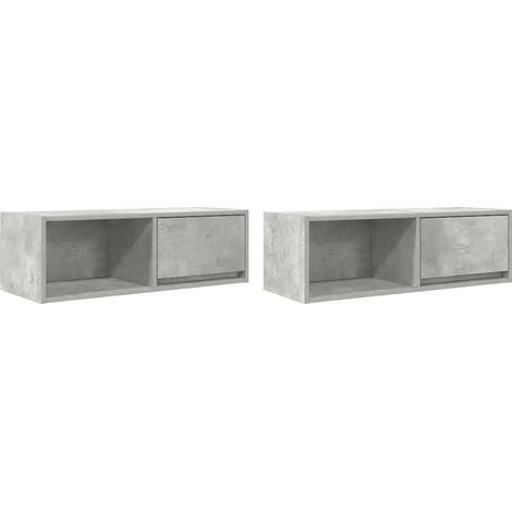 Lot de 2 meubles TV muraux modernes avec grand espace de rangement 80 x 31 x 25,5 cm en bois d'ingénierie gris béton