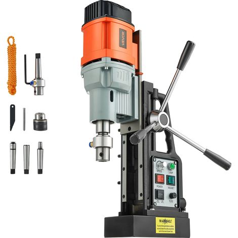 Perceuse Magnétique 1500 W, Perceuse à Colonne Portable, Force 13000 N, Vitesse 0-600 tr/min, Diamètre d'Alésage de 60 mm, Cône Morse, Taraudage M3-M16, pour Surfaces Métalliques, Rénovation (1/5)