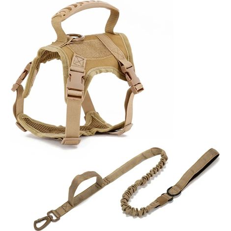 Harnais tactique pour petits chiens avec poignée, ensemble gilet et laisse pour chien de service militaire, idéal pour l'entraînement en extérieur, les promenades et la randonnée, réglable (noir, camo (1/5)