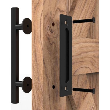Herrajes para manija de puerta corrediza de granero de 30 cm, con manija de dedo empotrada, manija y kit de manija de puerta de granero empotrada para gabinete de puerta de garaje (1/3)