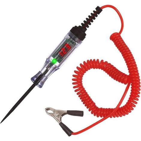 Testeur de tension pour voiture - 3-48 V - Stylo de test de tension de voiture - 3-48 V CC - Avec témoin lumineux - Testeur de tension avec écran LCD numérique - Avec pince crocodile (1/5)