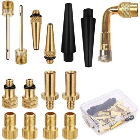 Gonfleur, 15 Pièces Adaptateur de Valve de Vélo avec Boîte Conversion de Valve Anglaise Valve Française AV DV SV Adaptateur d'Aiguille à Bille pour Vélo Automatique, Ballon, Recharge d'Air (1/4)