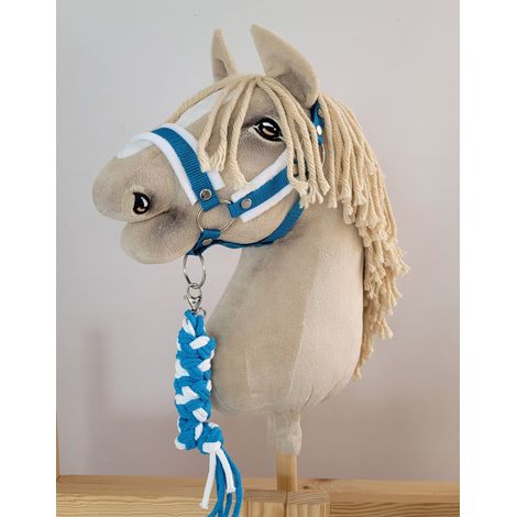 Set Hobby Horse: cavezza A3 con pelliccia bianca + guinzaglio in corda - Bianco e turchese (1/5)