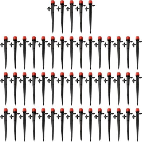 Lot de 50 émetteurs goutte à goutte réglables à 8 sorties pour systèmes d'irrigation de jardin, débit de 0 à 60 l/h, convient aux tubes de 4 mm/7 mm, buses anti-obstruction pour arrosage de pelouse et (1/4)