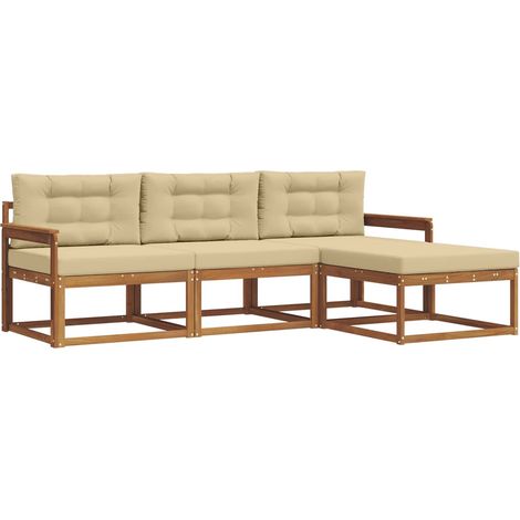 Set di divani da esterno con cuscino 4 pz Salotto da Giardino Naturale e Beige (1/5)