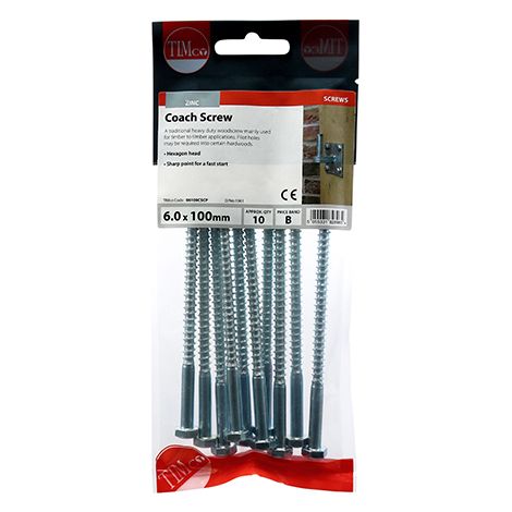 TIMCO Coach Screws Hex Head Silver - 6.0 x 100