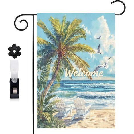 Drapeau vertical style peinture et paysage de plage 30 x 45 cm décoration jardin d'été (1/5)