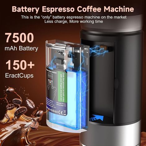 Cafetière Portable 3 en 1,avec batterie amovible, Cafetiere Rechargeable Expresso Machine a Cafe compatible avec capsules Ness-preso, Dolce-Gusto et café moulu, pour Bureau, Maison, Voyage (1/4)