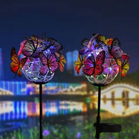 Lampe à piquet - Ulisem - Boule papillon - Solaire - LED - Étanche (1/4)