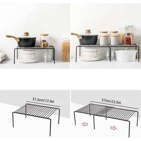 Mensola espandibile per piano cucina, organizer per mobili in metallo, mensola per dispensa, porta spezie per mobili, salvaspazio, antiscivolo, antiruggine, nero (1/4)