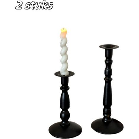 Lot de 2 bougeoirs hauts en métal noir, style vintage américain et romain, disponibles en petit et moyen format, supports décoratifs pour bougies, idéals pour mariage, fête et dîner d’anniversaire, bo (1/5)